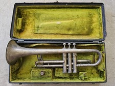 ANTIQUE FRANK HOLTON-CLARKE CORNET WITH VINTAGE CASE ELKHORN WISCONSIN