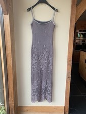 Vintage Debut Allnight silver grey lace overlay midi/ankle length dress - Size 8
