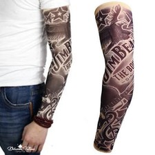 Fake Temporary Tattoo Sleeve Nylon Arm Stocking Black Gangster Mens Womens Kids 