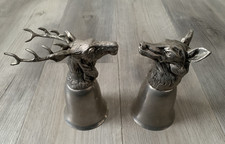 2 x Vintage Large Silver Plated Stirrup Cups Stag & Fox 14cm