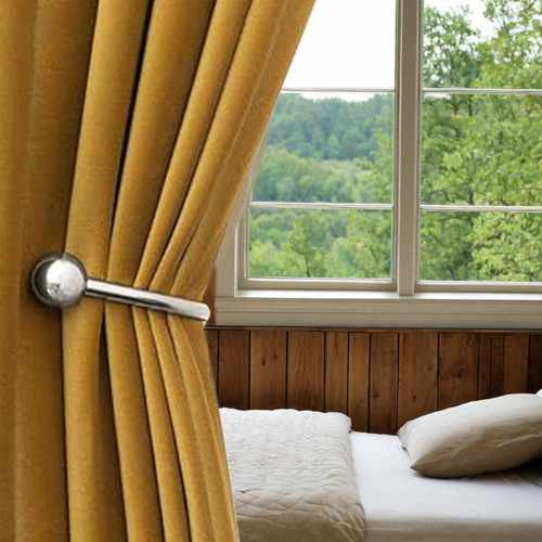 Chrome curtain tie - back, hooks