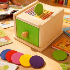 Color Sorting Drawer Box, Wooden Montessori Learning Toys for 1-3 Year Old Kids