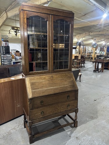 Antique oak bookcase writing - bookcase,