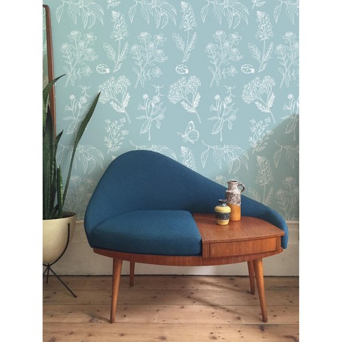 Floral white contour - blue, home