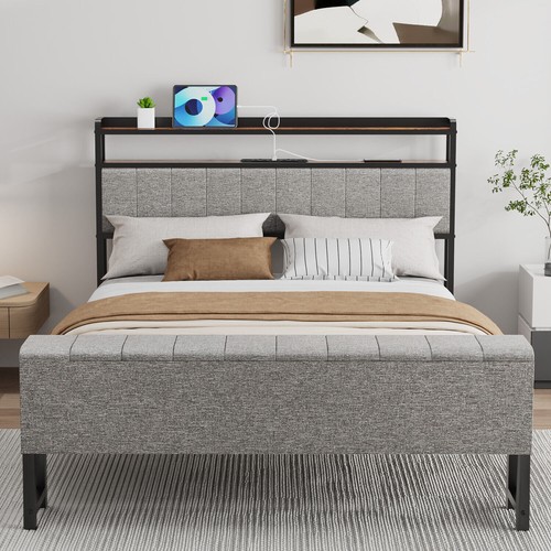 Luxury grey fabric bed - grey,