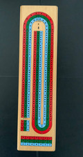 Vintage Wooden 3-track Cribbage Board with Peg Storage - 9 Pegs
