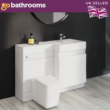 White Gloss Toilet and Sink Vanity Unit 1200mm Right Hand Bathroom Sink Unit