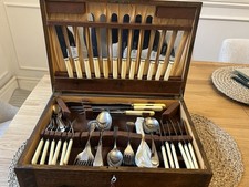 58 Piece John Blyd Sheffield SS Cutlery with bone handles original Box With Key