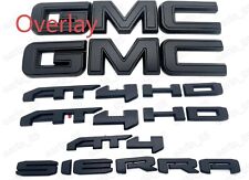 2019-2025 GMC Sierra  Front & Rear and AT4 HD OVERLAY Emblems kit Matte BLACK