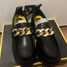 Buffalo Aspha Loafer Shoes Chain Black Gold Vegan Nappa Size 3 UK Vegan Comfort