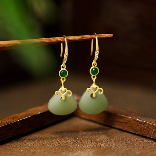 Natural jade earrings charm - natural,