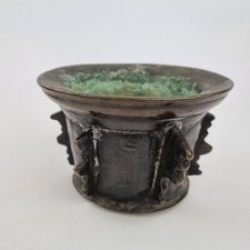 Antique 17th Century Bronze Mortar With Ornate Lugs 3.28kg 15cm Diameter