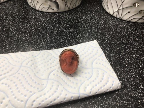 Coral cameo ladies gold ring