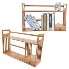 Bamboo Desktop Bookshelf Desktop Large Storage Space Multi Layer Shelf For O HOT