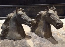PAUL HERZEL FOR GEORG JENSEN CAST BRONZE HORSE BUST EXTREMELY RARE BOOKENDS HTF