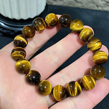 11MM Natural Tiger Eye Bracelet Round Stone Bead Hawk Eye Healing Gemstone-43G