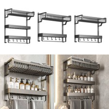 Towel Rail Holder Wall Mounted Shelving with Hooks Metal Bathroom Rack Organizer