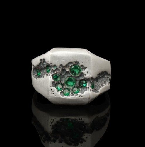 Men emerald signet ring - emerald,