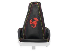 PER FIAT PUNTO GRANDE PUNTO EVO CUFFIA LEVA CAMBIO PELLE NERA RICAMO ABARTH