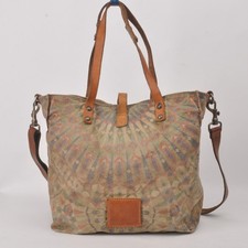 Campomaggi Canvas/Leather Tote Shoulder Bag Floral Print Pattern