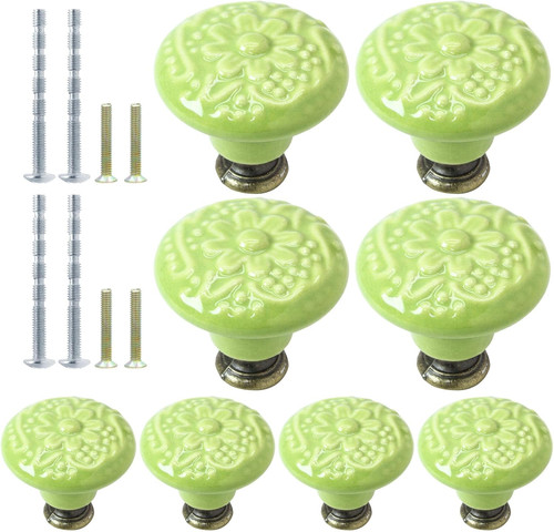 8pcs lime green ceramic knobs - lime,
