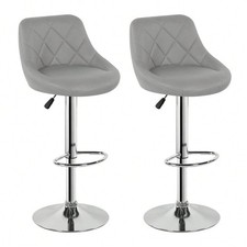 Set of 2 Counter Bar Stools, PU Leather Bar Stool, Adjustable Lift Height Swivel