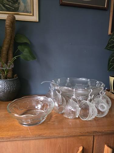 Vintage glass punch bowl set - punch,