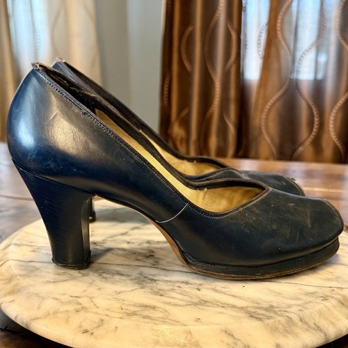 Vtg 1940s navy blue leather - vtg,