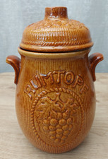 Rumtopf Jar West Germany Large Lidded Pottery Jar 801-28 Brown / Yellow 1970s