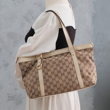 Gucci Abbey Tote Hand Bag Purse GG Canvas Leather Authentic