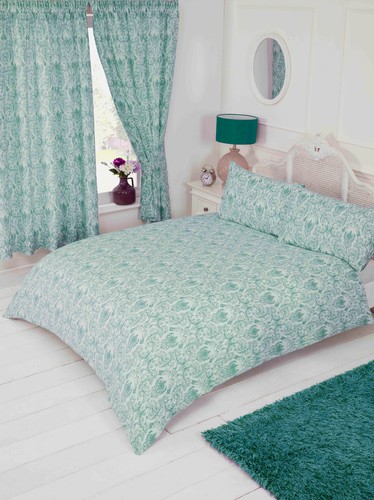 Annette duck egg floral damask - duck,