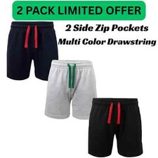 2 Pack Mens Shorts Jersey Plain Summer Gym Sweat Casual Jogger Jogging S-3XL