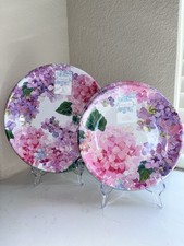 8-NWT SHABBY CHIC PINK HYDRANGEAS DESIGN MELAMINE DINNER/SALAD PLATES SET