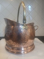 Large Copper Coal Scuttle With  Brass Trim In The Waterloo Style