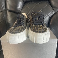 Fendi FF Logo Printed Jacquard Cotton Rainbow Flat Low Top Sneakers Shoes  l