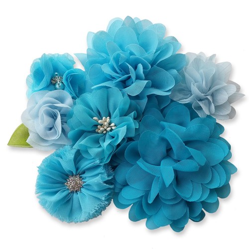 Blue fabric flowers craft diy - blue,