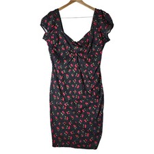 Alicia Estrada Stop Staring Cherry Black Polka Dot Rockabilly Wiggle Dress Sz 18