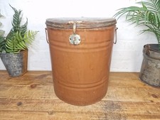 Vintage Indian Industrial Galvanised Metal Rice Grain Storage Drum Bin Cannister