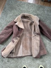 Vintage 1970s C&A Ladies Brown Sheepskin Coat Retro Double Breasted Warm Coat 12