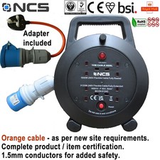 10m Camping Electric Mains Hook Up Reel Site Power Cable 16A Plug Lead + Adapter