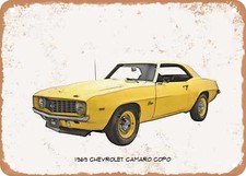 Classic Car Art - 1969 Chevy Camaro COPO Pencil Sketch - Rusty Look Metal Sign
