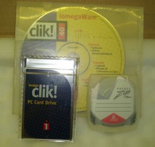Iomega Clik! Mini Zip Drive PCMCIA + disk 40Mb + drivers + protective cases