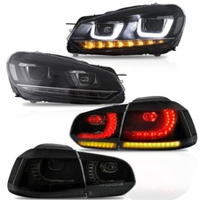 VLAND LED Headlights+ Smoked Rear Lights FOR VW GOLF MK6 2010-2013 Sequential