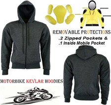 CHARCOAL GREY FLEECE HOODIE WITH KEVLAR & CE ARMOUR MOTORBIKE MOTORCYCLE JACKET