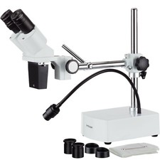 AmScope 10X-20X LED Binocular Stereo Microscope Boom Arm + LED Gooseneck