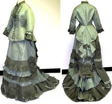 1860s Victorian Green Dress Bustle Ball Gown Victorian Duchess Walking Vintage