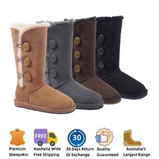 UGG Premium 3 Button Tall Classic Boot Women Men Water Resistance Sheepskin Wool