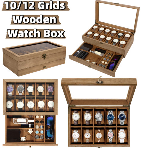 Grids wooden watch - 10/12,