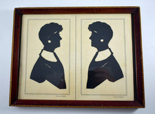 ANTIQUE SILHOUETTE PORTRAIT LADY DUO cut by STEPHEN c1930 - FRAMED & GLAZED