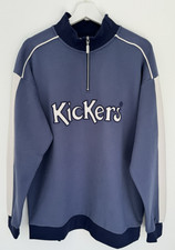 Kickers Ladies Vintage Zip Sweat 1990s Old Skool Blue/White Logo Brushed Fleece
